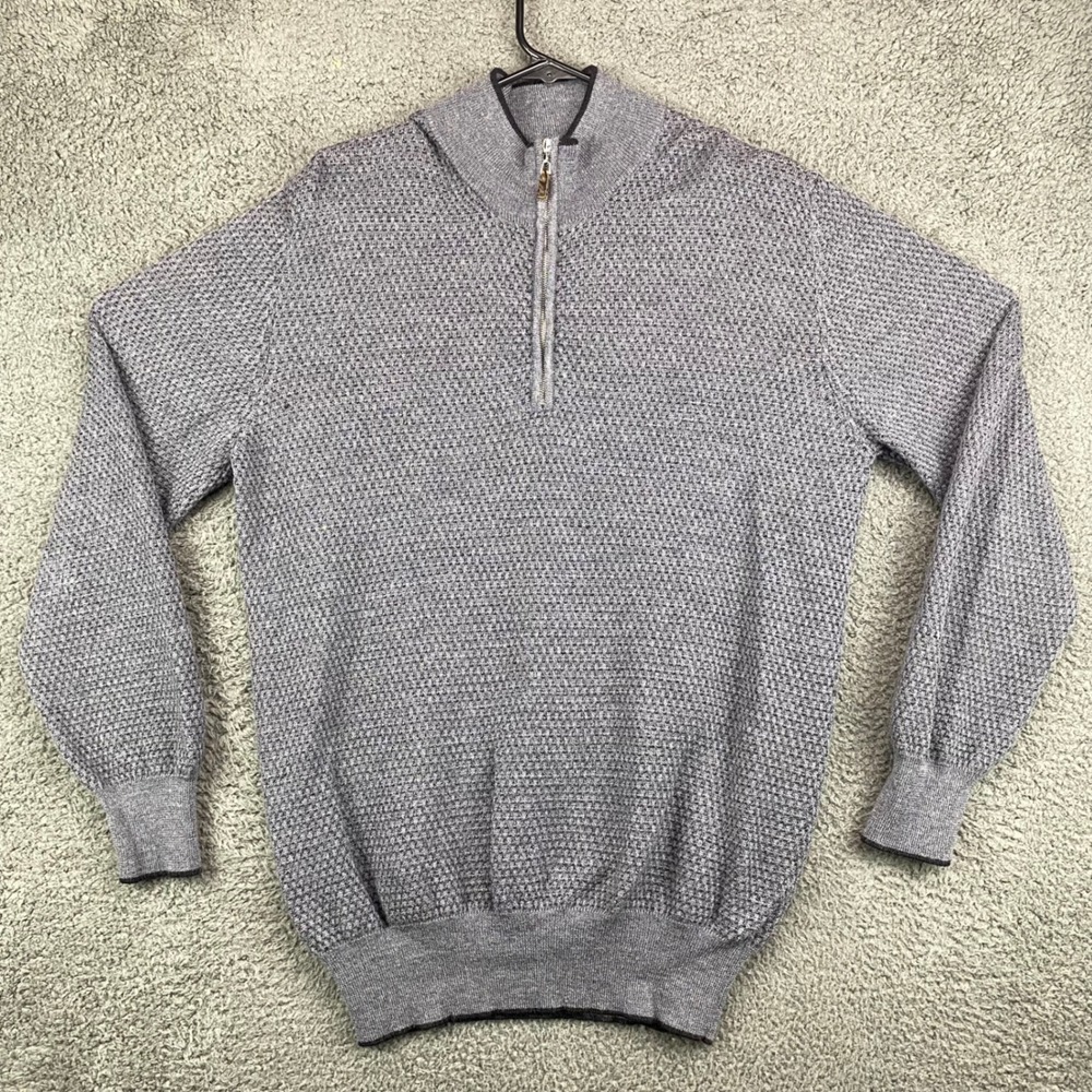 Robert Talbott Made in Italy Mens Merino‎ Wool Blend Quarter Zip Sweater Gray L